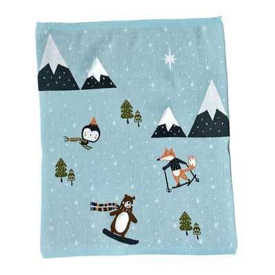 Organic Cotton 3D Jacquard Knit Baby Blanket - Fox & Bear Ski by Viverano Organics