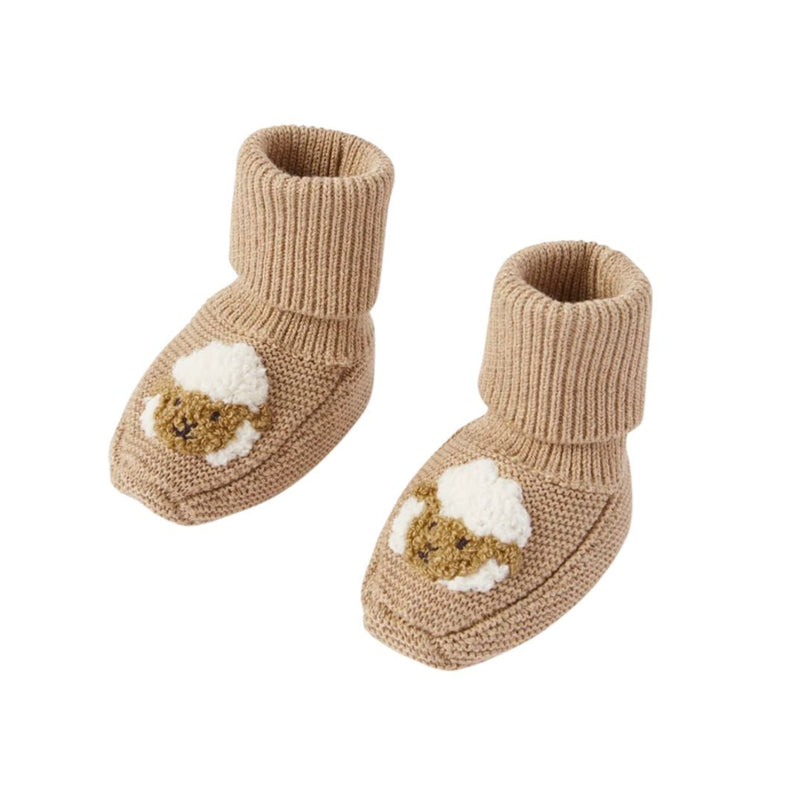 Lamb Knitted Booties - Mushroom Melange by Purebaby