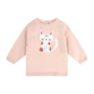 A light pink long-sleeve knit sweater featuring a white cartoon cat graphic on the chest with pink paw prints and the text 'Cute Kitty'.