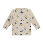 Children's long-sleeve shirt with sports-themed graphics on a white background