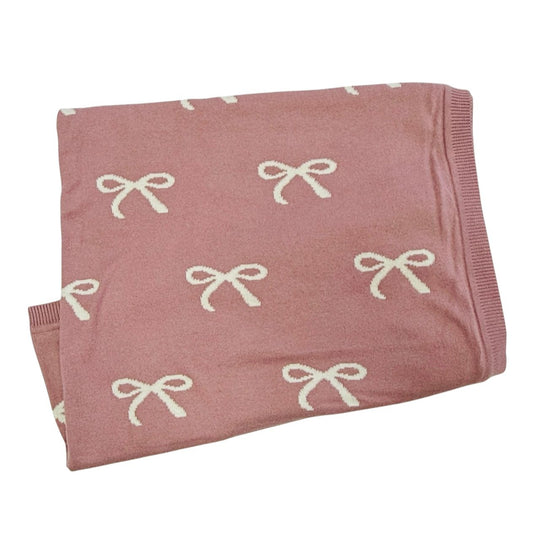 Organic Reversible Jacquard Sweater Knit Blanket - Sweet Bow by Viverano Organics