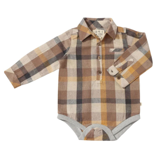 Jasper Woven Onesie - Brown Madras by Me & Henry