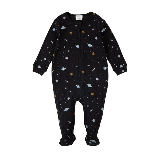 Galaxy Print on Black Sleeper by Petit Lem
