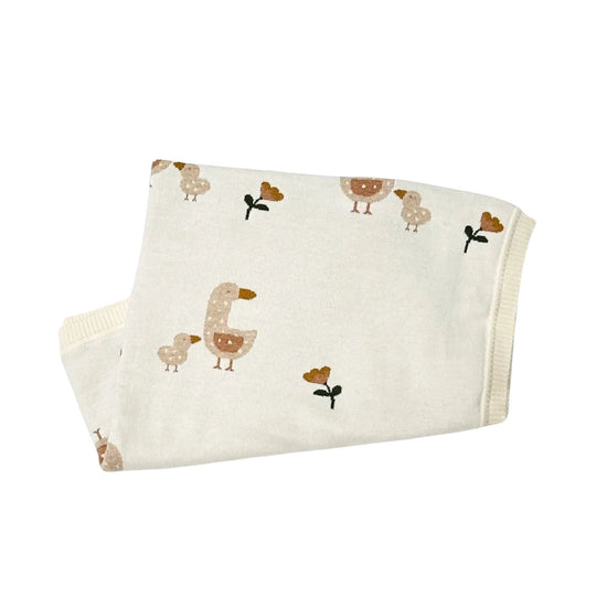 Organic Cotton Jacquard Sweater Knit Baby Blanket - Duck Mommy & Me by Viverano Organics