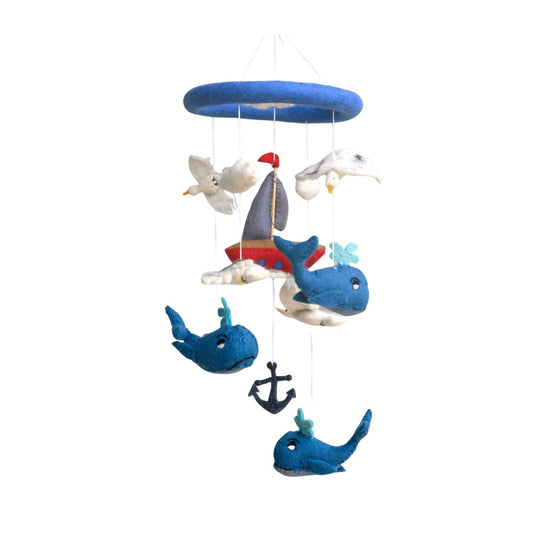 Wool Mobile - Whale and Sailboat by The Winding Road