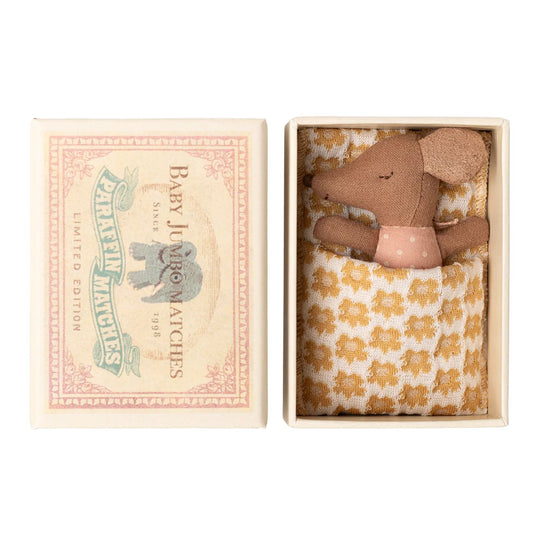 Sleepy Wakey, Baby Mouse in Matchbox - Rose with Floral Blanket by Maileg