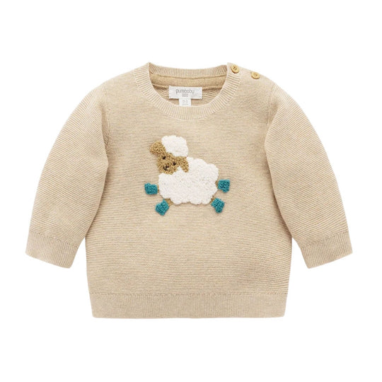 On The Farm Jumper - Almond Melange Lamb by Purebaby
