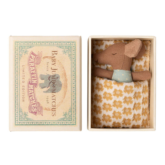 Sleepy Wakey, Baby Mouse in Matchbox - Blue with Floral Blanket by Maileg