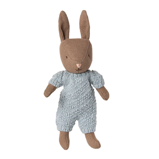 Rabbit, Micro - Brown with Blue Knitted Suit by Maileg