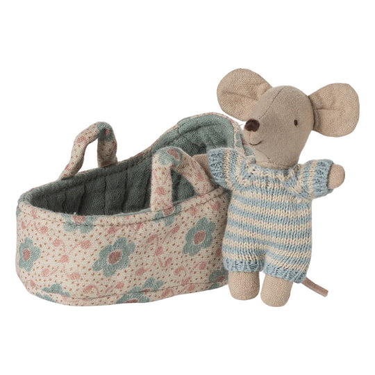 Baby Mouse in Carrycot - Blue by Maileg