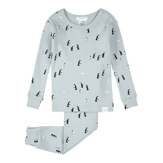 Penguin Print on Pearl Blue Pajama Set by Petit Lem