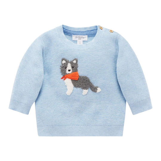 On The Farm Jumper - Country Air Melange Dog by Purebaby