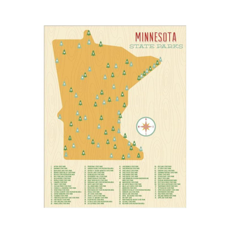 Minnesota State Parks Map Art Print by Sweetpea & Co