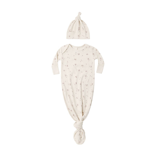 Knotted Baby Gown + Hat Set - Fall Ditsy by Quincy Mae