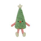 A plush Christmas tree toy with a textured green body, red and white striped arms and legs, a small red nose, and a cream star on top, shown against a plain white background.