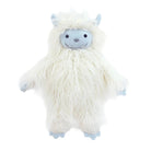 A white plush yeti toy with a horn on a plain white background.