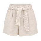 Ric Rac Tie Shorts - Beige by Milon, featuring an elastic waist and decorative ric-rac trim along the tie belt.
