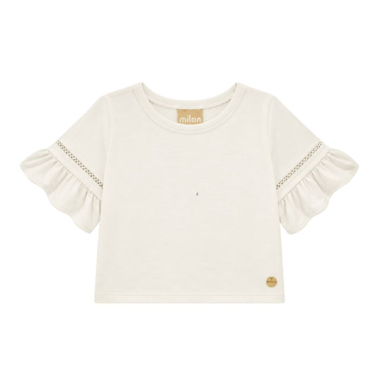 Ruffle Sleeve Cropped Tee - Off White by Milon - FINAL SALE
