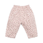 Pink and white leopard print baby pants with an elastic waistband, shown against a plain white background.