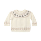 Cream-colored knit sweater featuring a festive Fair Isle tree pattern along the neckline and hem.