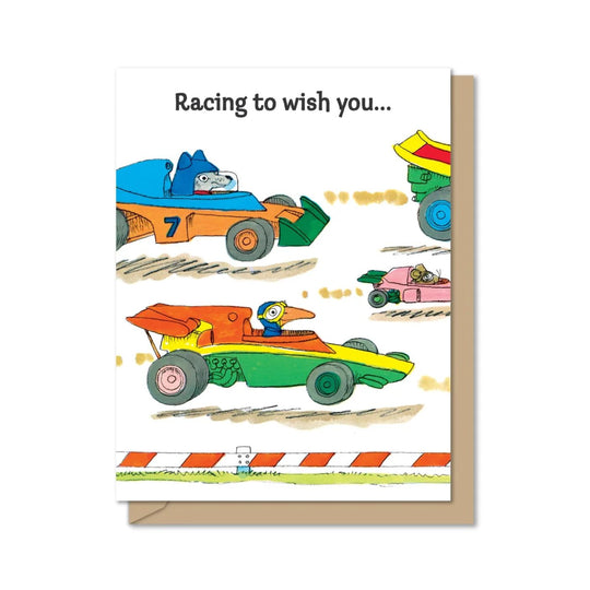 Tri-Fold Birthday Greeting Card | Racing Birthday Party by Maginating