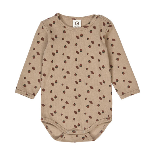 Acorn Long Sleeve Bodysuit - Beige/Deep Green by Musli - FINAL SALE