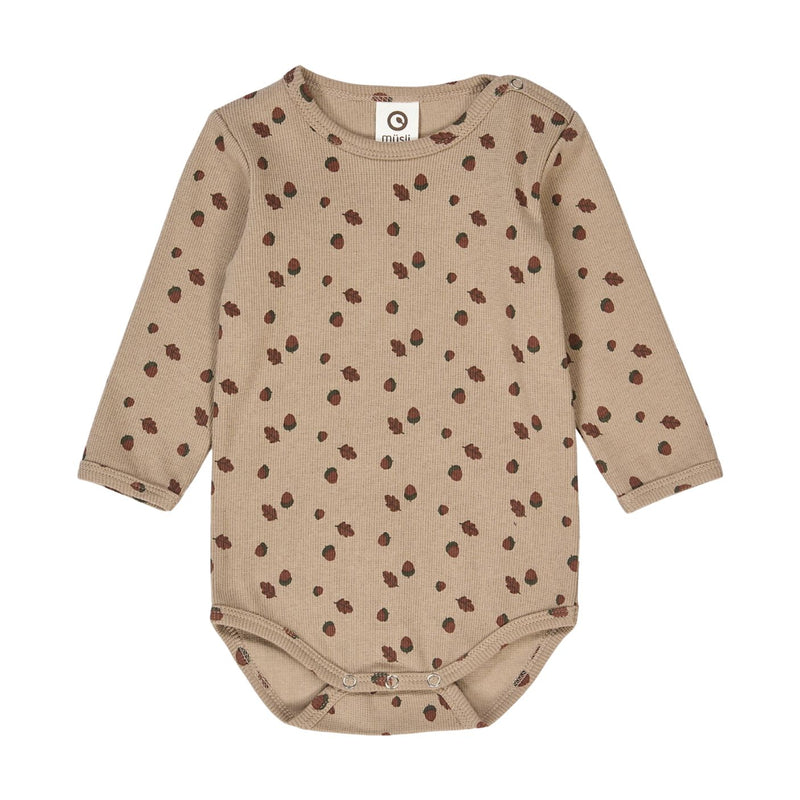 Acorn Long Sleeve Bodysuit - Beige/Deep Green by Musli - FINAL SALE
