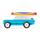 Toy car with a colorful roof on a white background