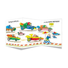 Children's birthday card with colorful race cars and a racetrack design.