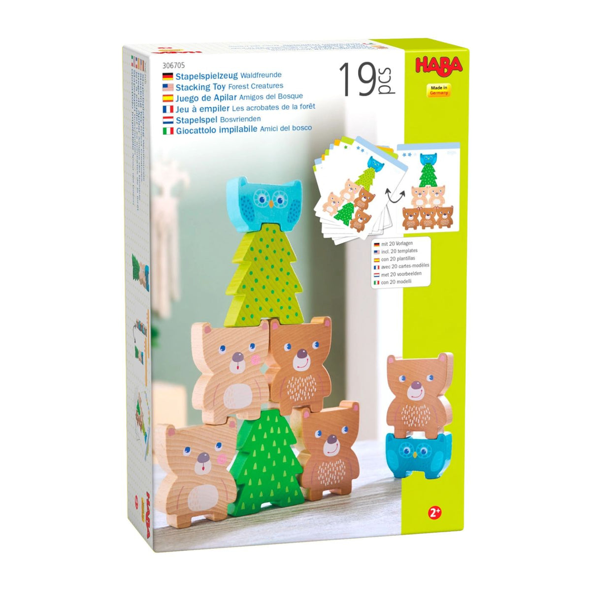HABA stacking toy packaging with wooden animals and a tree