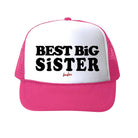 Pink and white cap with 'BEST BIG SISTER' text on a white background