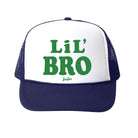 Trucker hat with 'Li'l Bro' text on a white background