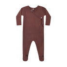 Quincy Mae Pointelle Wrap Footie in a brown cinnamon hue with a side-wrap button closure and built-in feet