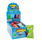 A display box of Panda Pop Ring Lollipop gummy candies with a single green wrapper packet standing in front, on a plain white background.