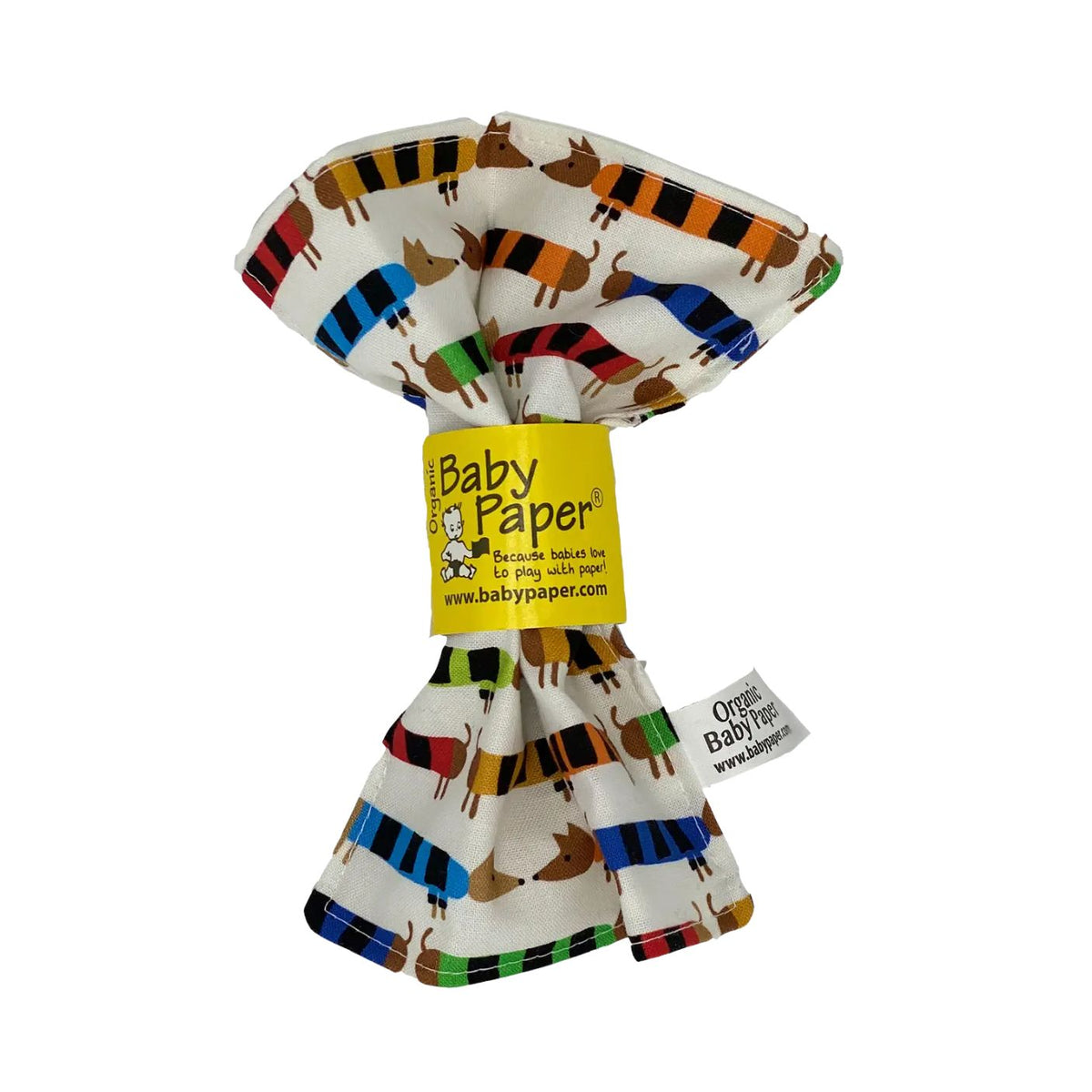 Baby wipes with colorful dog pattern on a white background