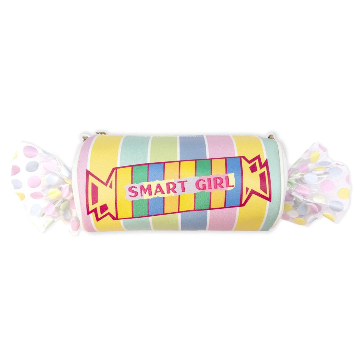 Colorful candy-shaped pillow with 'Smart Girl' text on a white background