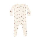 Quincy Mae forest friends bamboo zip footie in a natural hue with a playful woodland animal print, long sleeves, and footed legs.