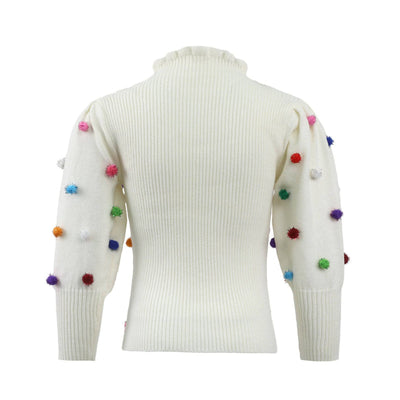 Rainbow Pom Pom Puff Sweater by Lola + The Boys