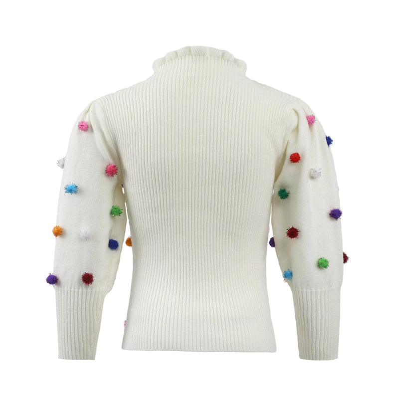 Rainbow Pom Pom Puff Sweater by Lola + The Boys