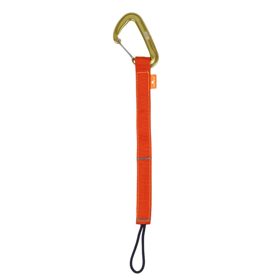 Orange safety lanyard with carabiner on a white background