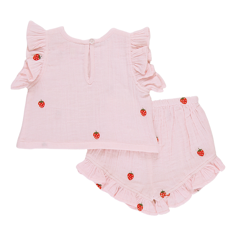 Roey 2-Piece Set - Strawberry Embroidery by Pink Chicken