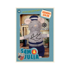 Plush toy mouse dressed as a sailor in packaging with 'Sam & Julia' branding.