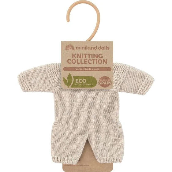 Knitted Doll Pajamas 8 1/4" - Linen by Miniland
