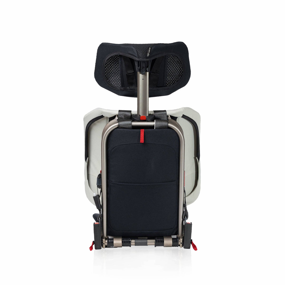 Black and gray suitcase with a handle on a white background