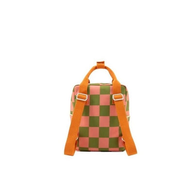 Small Farmhouse Checkerboard Backpack - Sprout Green + Flower Pink by Sticky Lemon