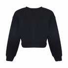 A black cropped crewneck sweatshirt with long sleeves and ribbed cuffs, shown from the back on a plain white background.