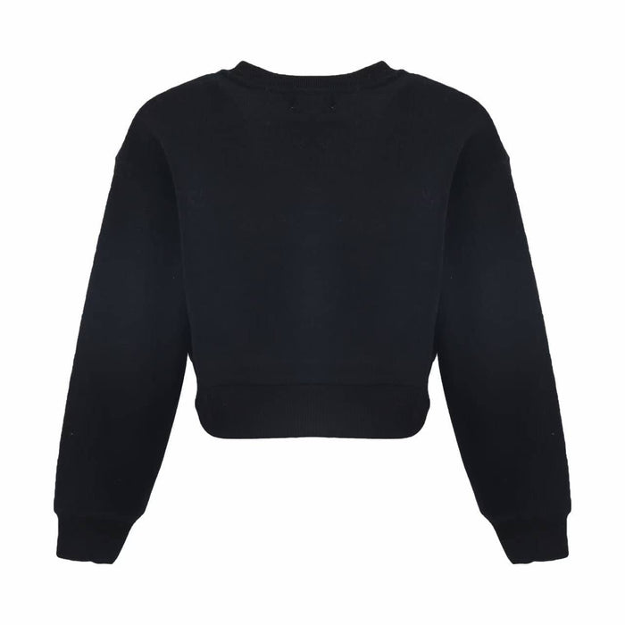 A black cropped crewneck sweatshirt with long sleeves and ribbed cuffs, shown from the back on a plain white background.