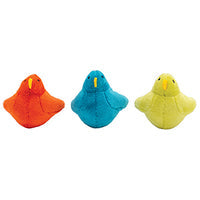 Three colorful duck-shaped toys on a white background