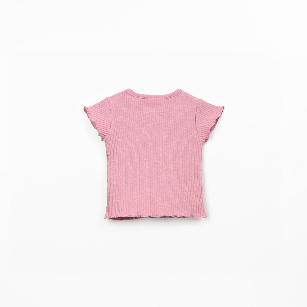 Pink ribbed t-shirt on a white background