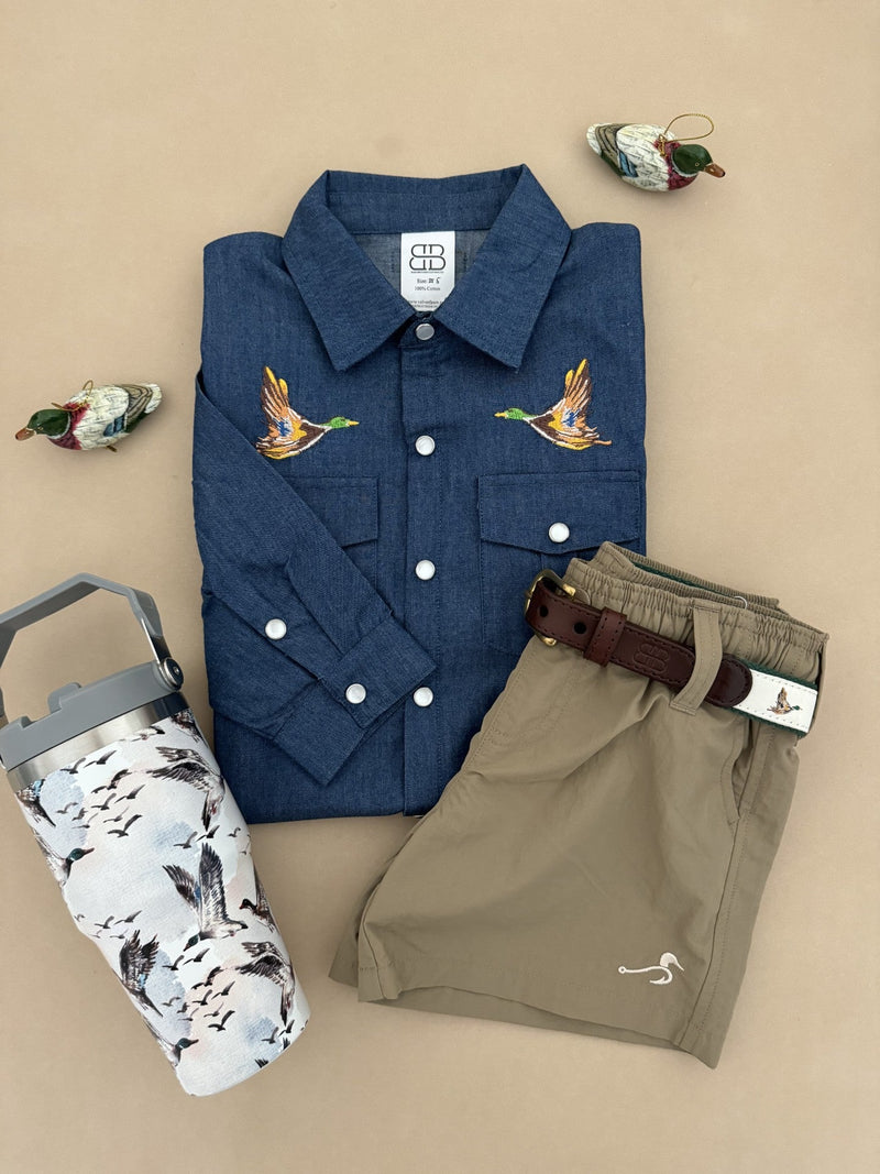 Redford Pearl Snap Button Up  - Mallard Denim by Velvet Fawn - FINAL SALE